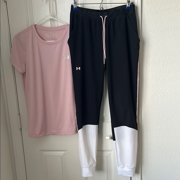 Under Armour Pink T-Shirt and Navy Blue Joggers Set - Picture 1 of 5